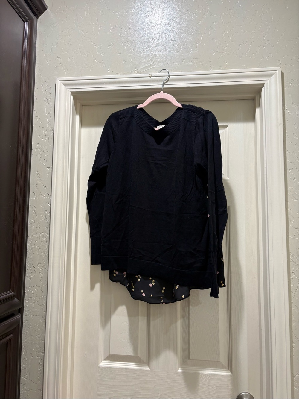 Black Layered-Look Long Sleeve Mixed Media Sweater